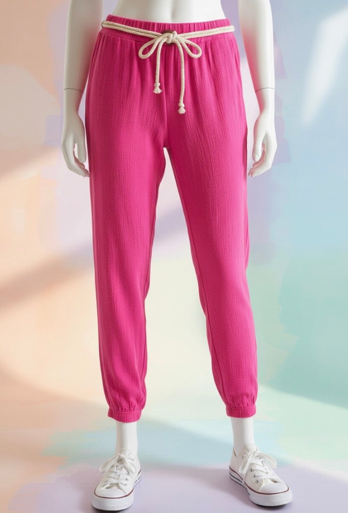 Pantalon Rose Fuchsia avec Ceinture Tressée