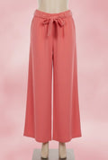 Pantalon Rose Fluide Ceinture Jambes Larges