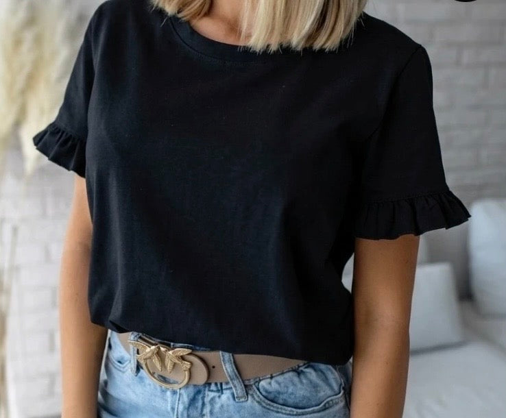 T-shirt Noir à Volants