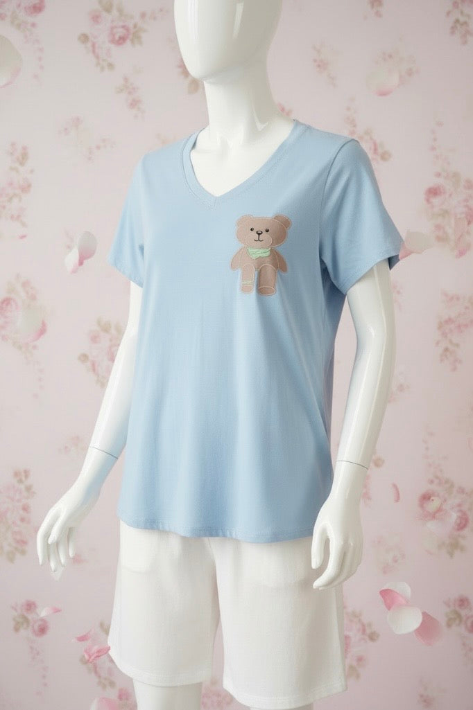 T-shirt bleu motif ours