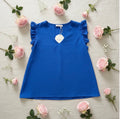 Top bleu manches volants