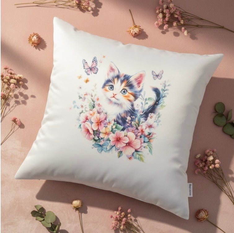 Taie d'oreiller Chat Fleuri – Création Originale