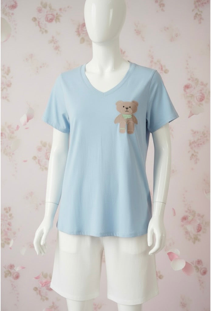 T-shirt bleu motif ours