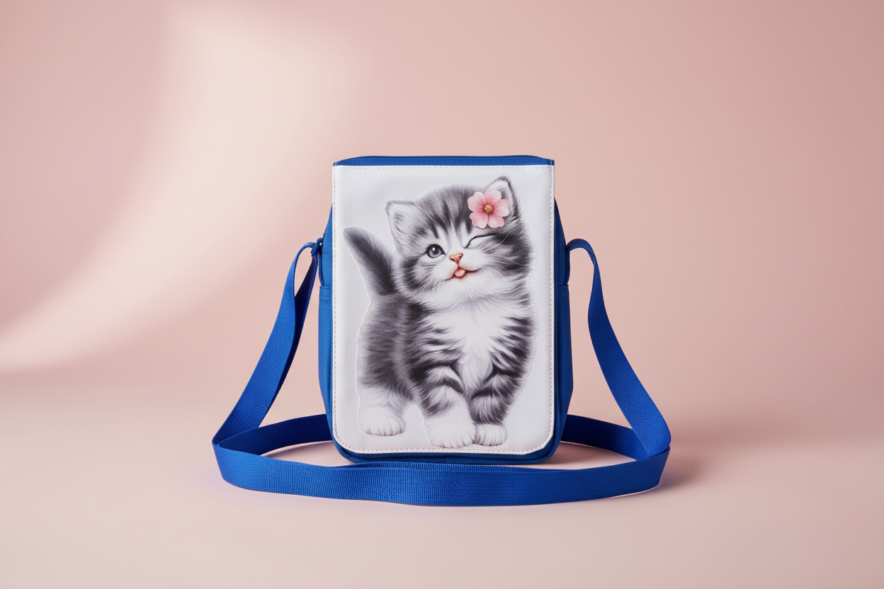 Sac bandoulière chaton fleuri