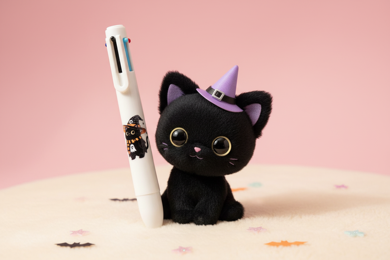 Stylo blanc avec chat noir kawaii 🐱