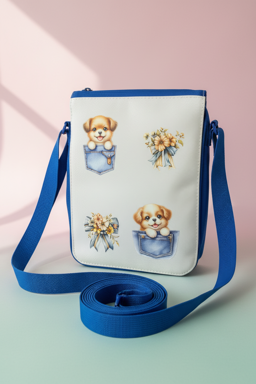 Sac bandoulière motif chien fait main