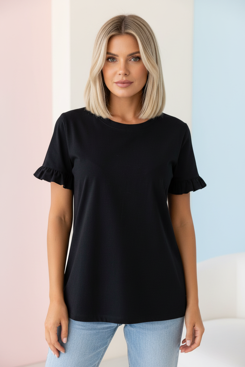 T-shirt Noir à Volants