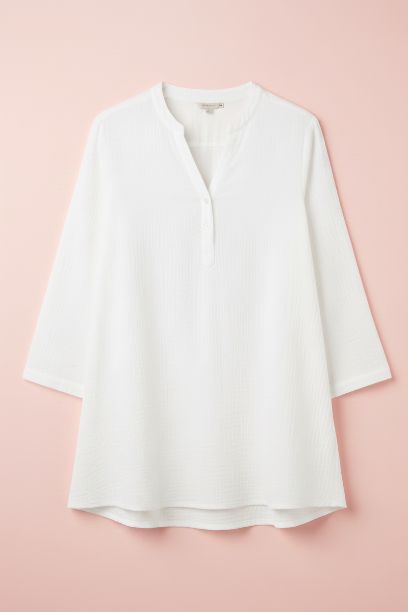 Blouse blanche – Col V, manches 3/4