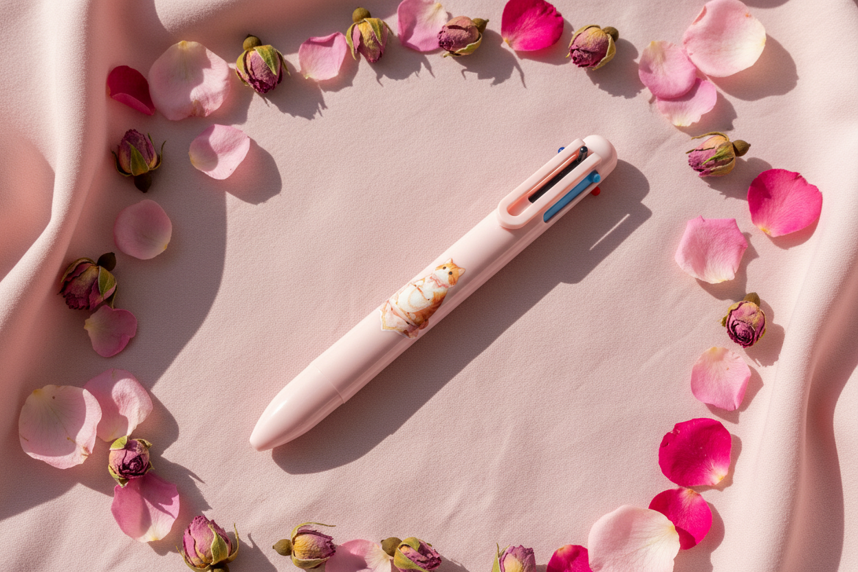 Stylo rose pastel – Motif chat roux 🐱